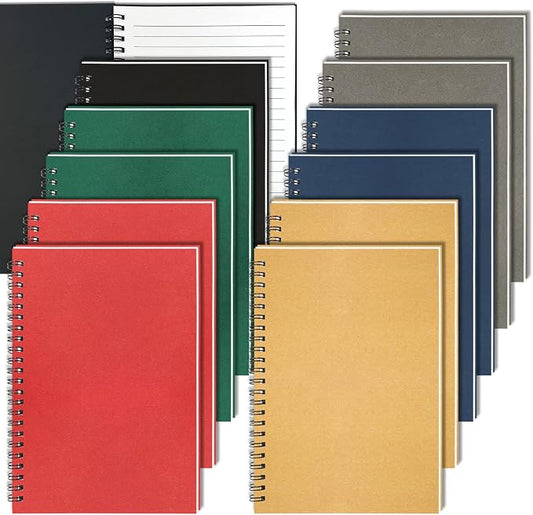 12Pack Small Spiral Notebook, 5.5 x 8.3” Notebook for Work 120Page Notepads | Colored Multipack College Ruled Notebooks A5 Kraft Spiral Bound Small Notebook Journal Lined Note Pads for Writing Journaling