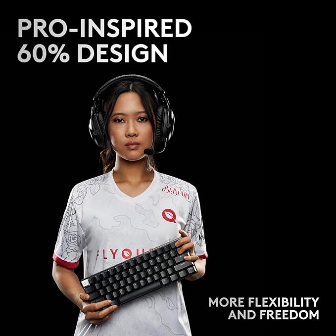 Logitech G PRO X 60 Lightspeed Wireless Gaming Keyboard, Ultra Compact TKL 60% Mechanical Keyboard for Windows PC, LIGHTSYNC RGB, Dual-Shot PBT Keycaps, GX Optical Tactile Switches - Black