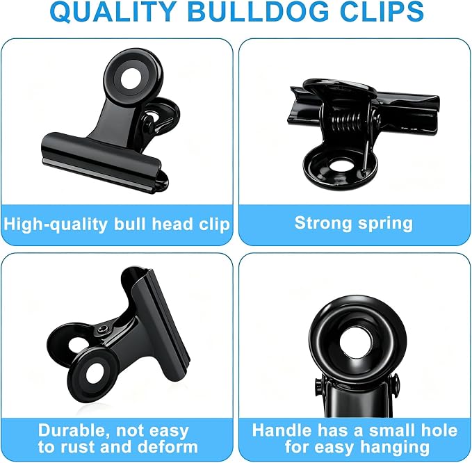 60 Pcs Metal Bulldog Clips, Black Small Bull Clips, Mini Metal Hinge Clip Tiny Bull Binder Paper Clamp for Crafts, Tags Bags, Food Bags, Drawings, Photos, Price Tag, Home Office Supplies (Black 22mm)
