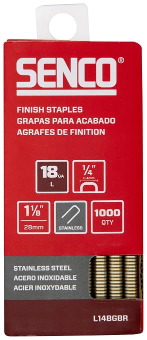 SENCO Collated Medium Wire Staples,Stainless Steel 18 GA (L14BGBR) 1,000 bx | For trim/cabinetry/furniture/paneling/finish work