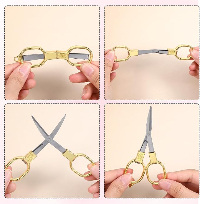 1 Pack Folding Scissors Stainless Steel with Keychain,Safety Foldable Pocket Badge Small Travel Scissors,Portable Telescopic Cutter for Home,Office,Craft,Sewing,Nurse Essentials(Gold）