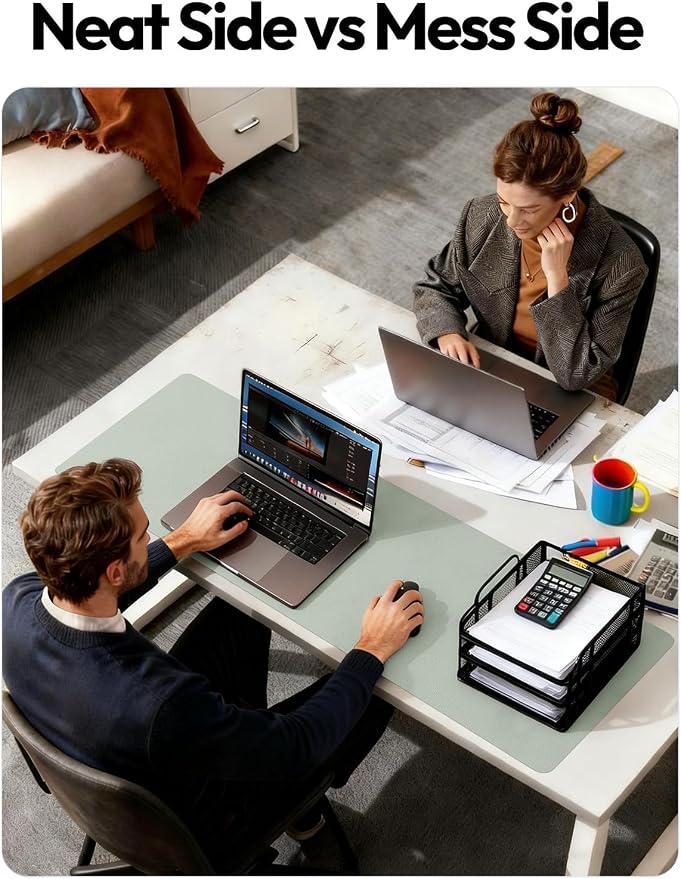 YSAGi Leather Desk Protector, Office Mat, Large Mouse Mat, Non-Slip PU Leather Blotter, Laptop Desk Pad, Waterproof Writing Pad for Office and Home (Grayish Green, 47.2" x 23.6")