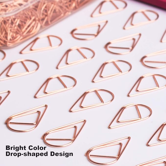 Rose Gold Large Drop-Shaped Paper Clips 2 Inch/ 50mm | Drop-Shaped, Stainless Steel Paperclips, For Office School Home Desk Organizers, Wedding Invitations, Greeting Cards