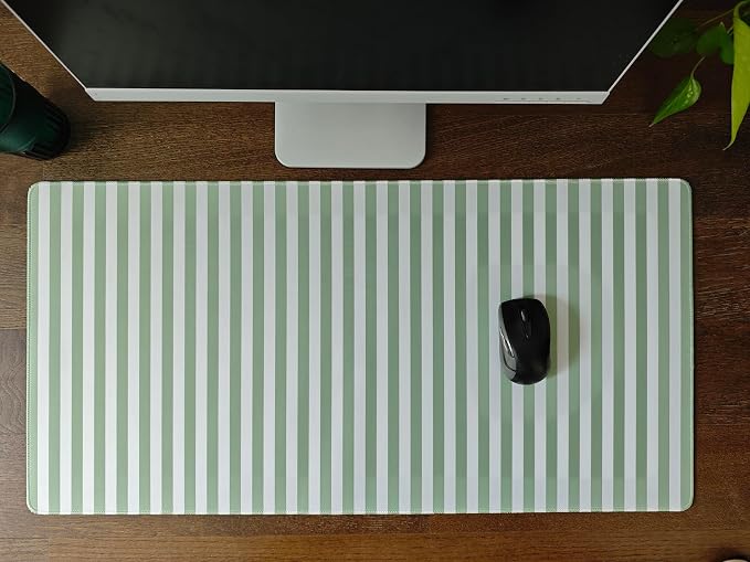 Sage Green Striped Desk Mat Cute Pastel XXL Large Gaming Mouse Pad Desk Pad Kawaii Aesthetic Home Office Decor Cozy Keyboard Laptop Computer Mat