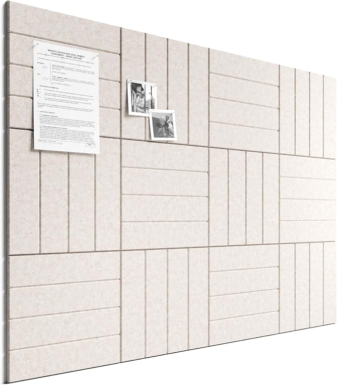 Bumusty 48"x 36" Large Felt Bulletin Board Tiles, Oatmeal | 12-Pack Cork Board Alternative, Wall Decor, 30 Pushpins, 60 Adhesive Tabs, Vision Board, Office, Classroom, Home, Dorm