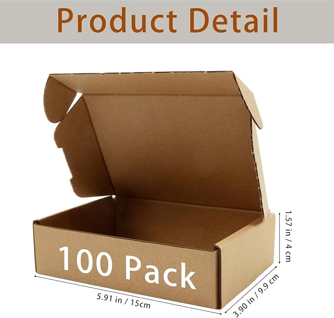 100 Pack Small Shipping Boxes, 5.9 x 3.9 x 1.5 Inch Mailing Cardboard Boxes Corrugated Mailer Packaging Supplies for Small Business Gift Present, Brown