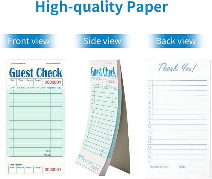 ZPARIK 60 Pack/3000 Tickets Guest Checks Books for Servers, Green | 50 Sheets Per Pack, Total 3000 Total Tickets; Durable Server Notepads for Cafes, Diners & Restaurant Staff