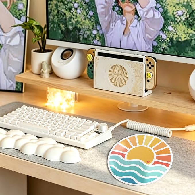 Boho Sunset Ocean Waves Beach Round Mouse Pad 7.9x7.9in | Beach Office Decor,Nautical Coastal Sun Mousepad Mouse Mat for Computer Laptop Home Office Dorm Desk Accessories