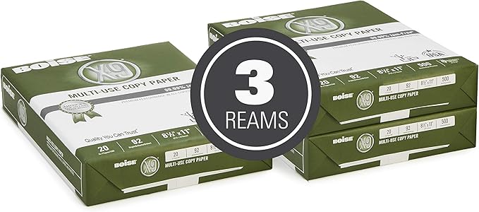 Boise Paper X-9 Multi-Use Copy Paper - 3 Ream (1,500 Sheets) | 8.5" x 11" Letter | 92 Bright White - 20 lb.