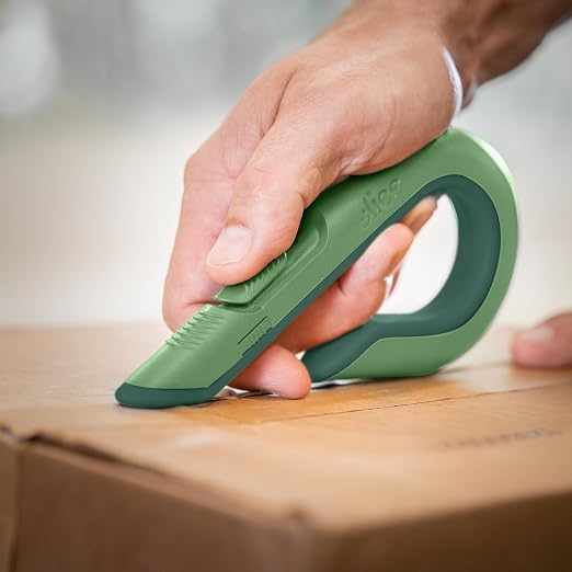 Slice Box Cutter, Heavy Duty Utility Knife, Safe Ceramic Blade Lasting 11x Longer than Metal, Sage, 2 Pack