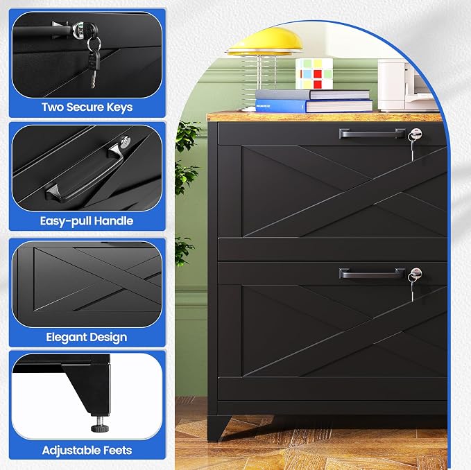 MIIIKO 2 Drawer Lateral File Cabinet with Lock,Metal Filing Storage Cabinets for Home Office,Files Folders Letter/Legal/A4 Size