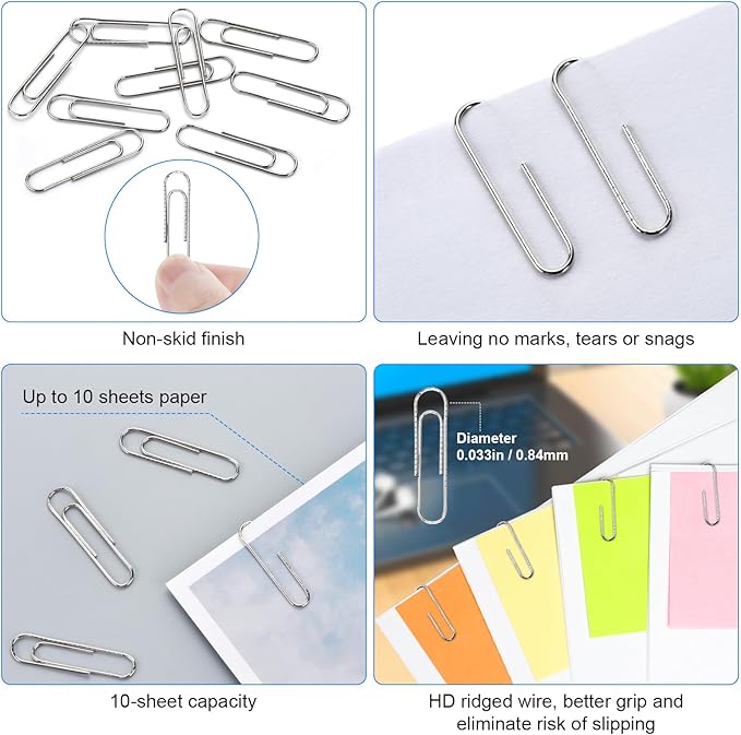Paper Clips for Office School Supplies, Nonskid Paper Clip 700pcs，1-2/7" Silver PaperClips for Paperwork Office School and Home Personal Use