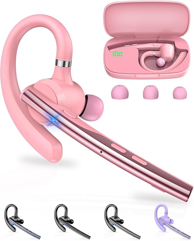 New Bee Bluetooth Headset V5.1 72H Talk Time Dual Mic with Mute Button for Business, Wireless Hand-Free Bluetooth Earpiece with 500mAh Charging Case for Cell Phone Calls Trucker Driver Laptop
