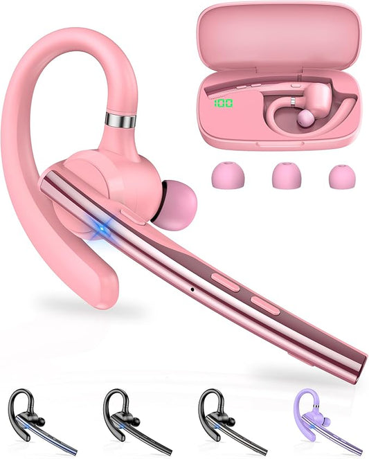 New Bee Bluetooth Headset V5.1 72H Talk Time Dual Mic with Mute Button for Business, Wireless Hand-Free Bluetooth Earpiece with 500mAh Charging Case for Cell Phone Calls Trucker Driver Laptop