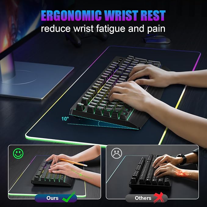 Wireless Gaming Keyboard, RGB Backlit Silent, Full-Size Waterproof Keyboard | RGB & Single-Color Backlit Silent Keys, Wrist Rest, Sleep Mode, Rechargeable 2.4G Wireless Computer for Windows/Mac/PC/Laptop