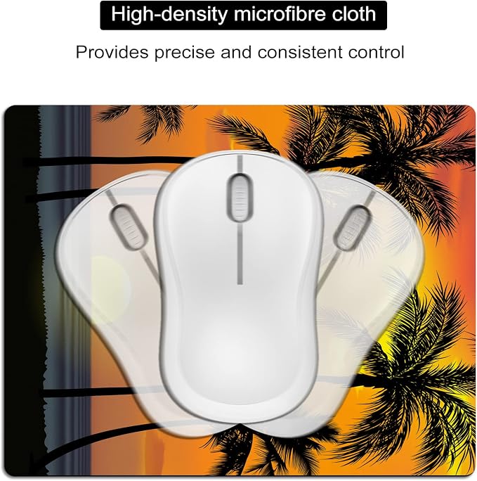 Small Mouse Pad, Mini Mouse Pads for Wireless Mouse and Laptop, Travel Mousepads with Designs - Tropical Sunset Beach, Portable Mousepad with Non-Slip Rubber Base - 5.5 x 7 in