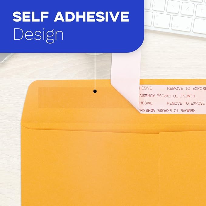 9x12 Manila Envelopes Self Seal 100 Pack, Goefun Yellow Brown Large Catalog Envelopes 9 x 12 Letter Size for Mailing, 80GSM Paper