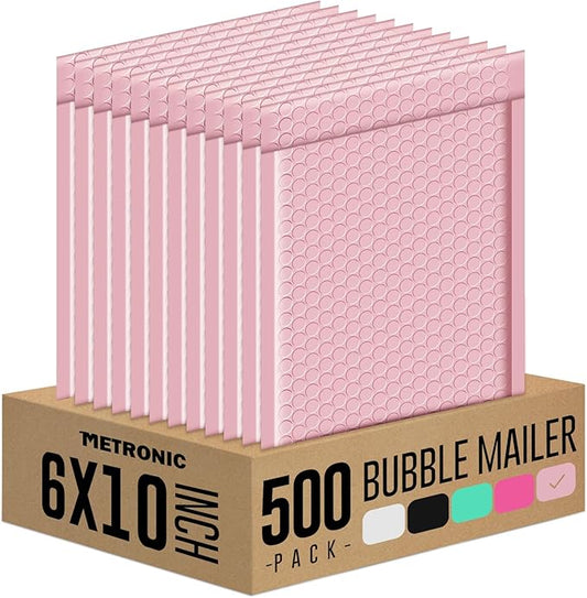 Metronic 500 Pack Bubble Mailers 6X10 Inch Light Pink Usable Size 6x9 Waterproof Padded Envelopes Self-Seal Small Bubble Mailer Cushioning for Jewelry, Makeup, Small Business Supplies, Bulk