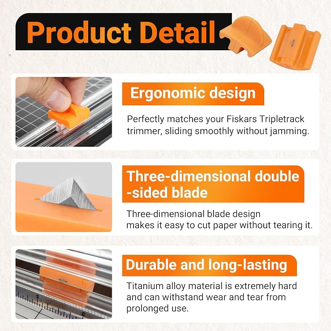157400-1001 TripleTrack Blade for Fiskars SureCut & Precision Paper Trimmer | Paper Cutter Titanium Blade Style I for Fiskars Portable Craft Paper Trimmer, Orange Paper Cutting Replacement Blade, 2 PCS