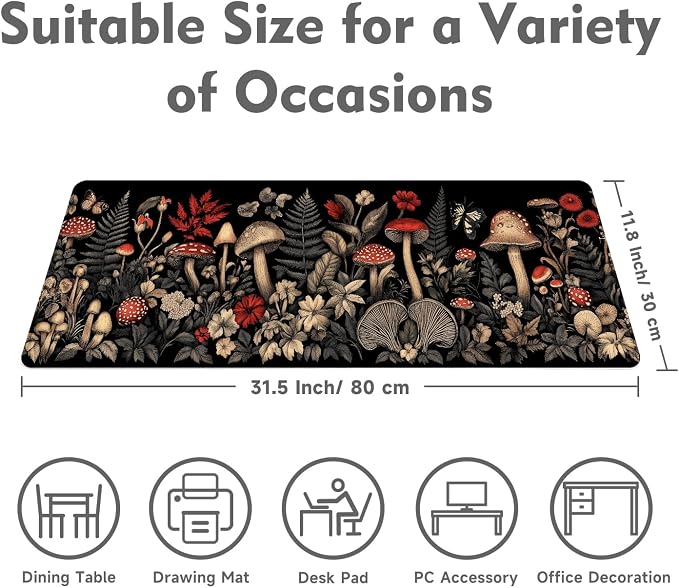 Desk Mat Mouse Pad Gaming Desk Pad XL Large Mouse Mat Office Decor Accessories (Mushroom Ferns)