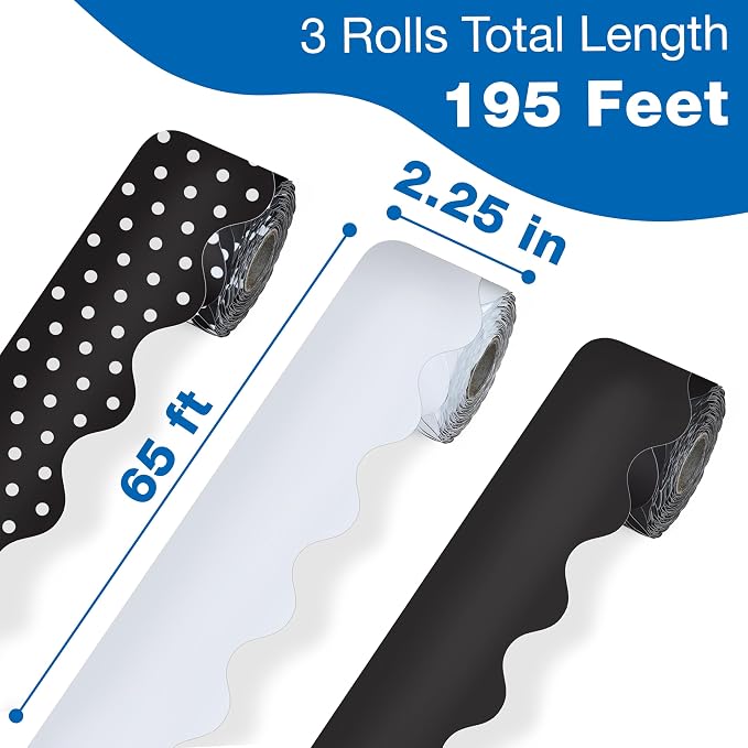 Carson Dellosa Polka Dot Bulletin Board Border Sets for Classrooms, 3 Pack | Black and White Polka Dot Farmhouse Classroom Décor, Teacher Supply, School, Office Cork or Whiteboard, Wall, Locker