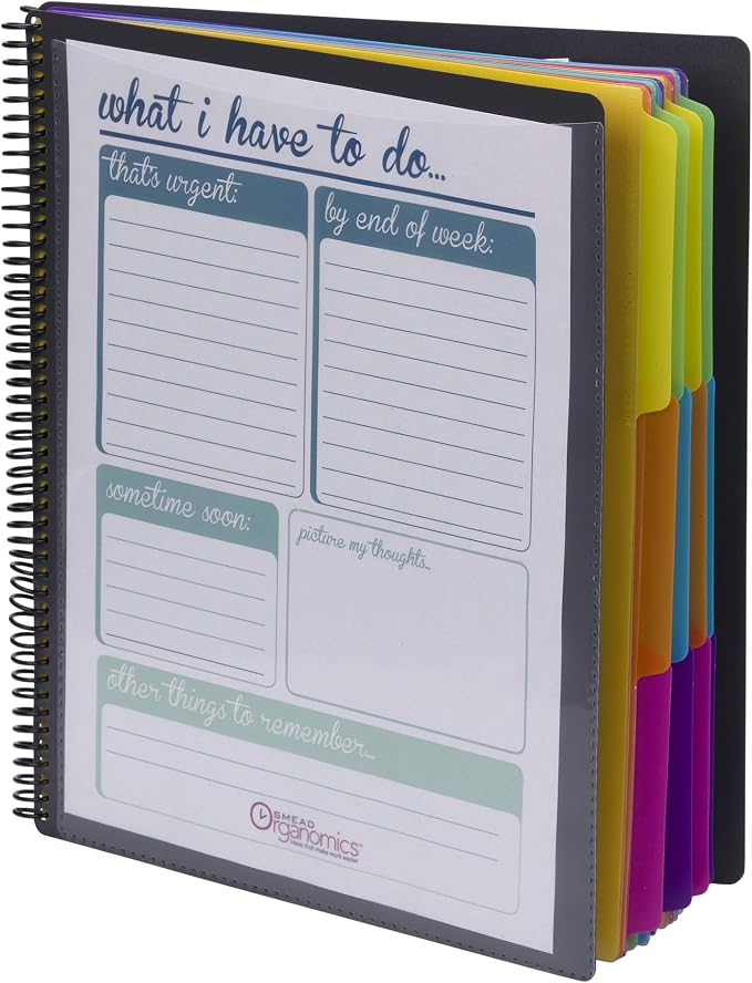 Smead 24 Pocket Poly Project Organizer, 1/3-Cut Tab, Letter Size, Gray with Bright Colors (89206), (Pack of 10)