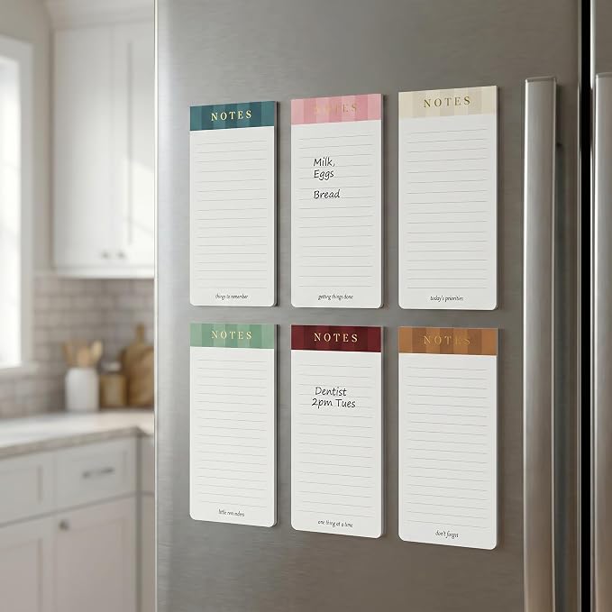 ZICOTO Beautiful Magnetic Notepads for Fridge - Set Of 6 To Do List Pads | Modern Note Pads with Lined Pages to Easily Write Notes and Make Grocery/shopping Lists - Strong Magnets for Refrigerator
