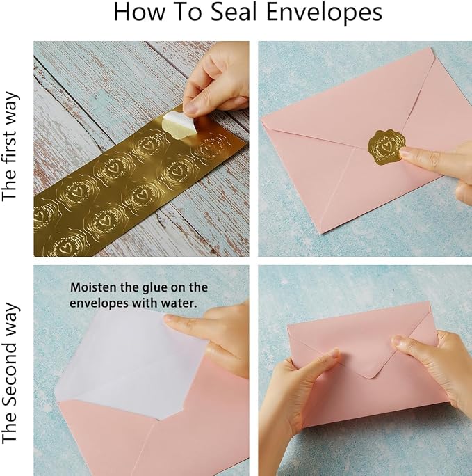 50 Pieces Shiny Envelopes with Gold Stickers, Pink, 4x6 | Gold Stickers Included, For Wedding Invitations, For Graduation, For Baby Shower, For Greeting Cards