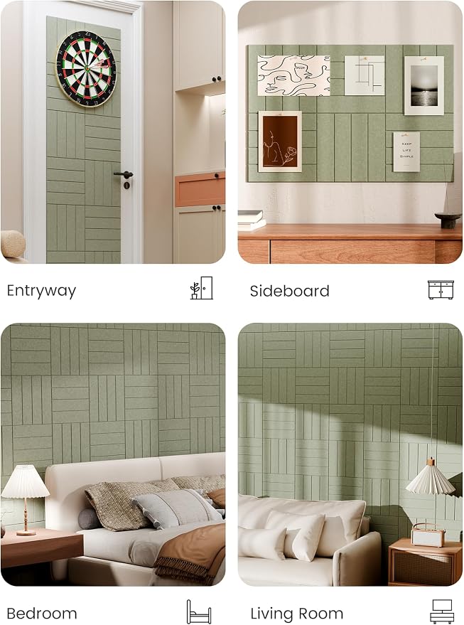 Bumusty 36"x 24" Large Felt Bulletin Board Tiles, Sage | 6-Pack Cork Board Alternative, Wall Decor, 30 Pushpins, 30 Adhesive Tabs, Vision Board, Office, Classroom, Home, Dorm