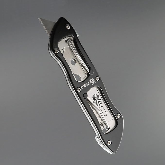 TĀKO X4- Retractable Utility Knife, Instant Access to 3 Extra Blades, Box Cutter, Quick Change, Lightweight, Pocket Knife