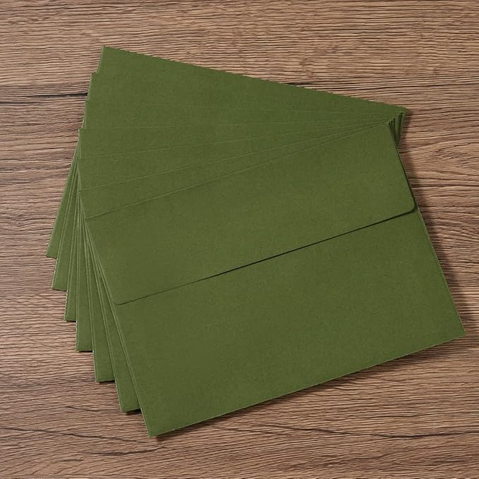50 Pack 5 x 7 Envelopes Colored Self Seal for Wedding, Party Invitations, Greeting Cards, Announcements, Photos, 5.24 x 7.21 Inches (Olive Green)