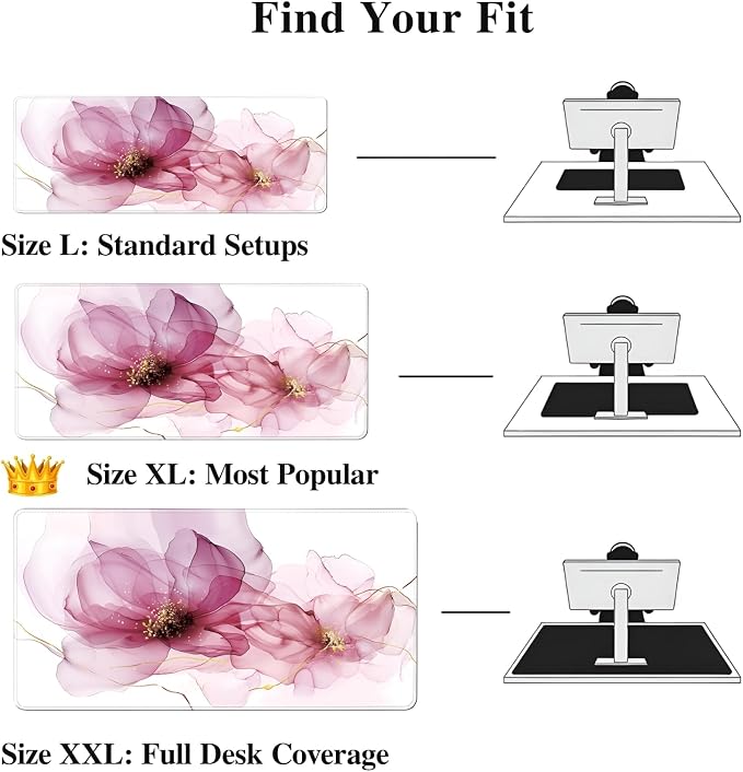 XXL Extended Gaming Mouse Pad (47.2 x 23.6 Inch), Giant Pink Floral Desk Mat for Full Coverage, Luxury Alcohol Ink Marble Design, Non-Slip Blotter, Premium Workspace Protector