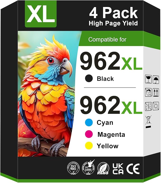 962XL Ink Cartridges Combo Pack Replacement for HP 962 Ink Cartridges | For HP962XL/962 (4 Pack) Work for HP Officejet Pro 9012e 9015e 9018e 9025e 9010 9012 9015 9018 9020 9025 Printer Ink