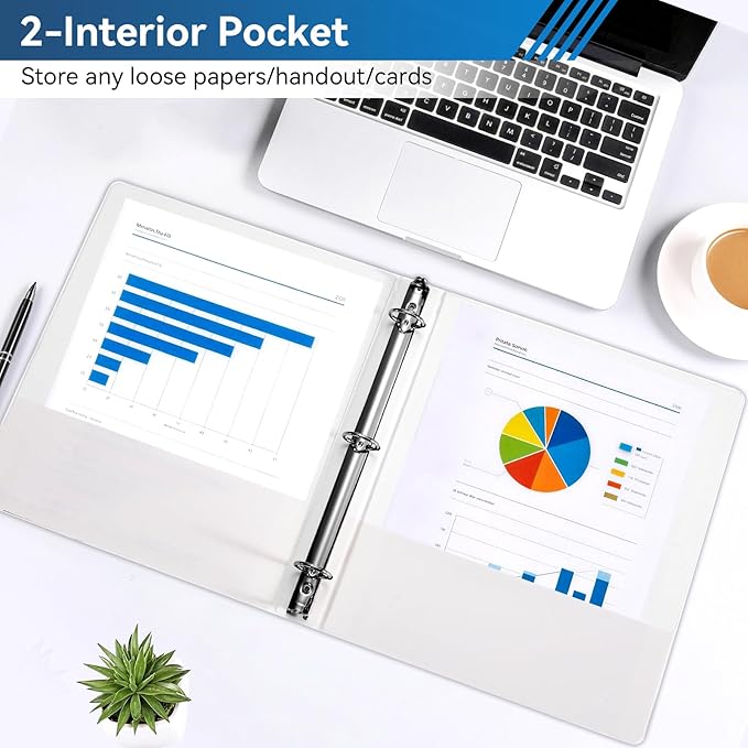 SUIN 1-inch 3 Ring Binder with 2 Interior Pockets, 1''Durable Binders Holds US Letter Size 8.5'' x 11'' Paper - Versatile Binders for Office, Home, and School Use, 6 Pack White