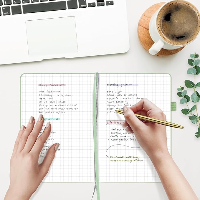 &And Per Se Graph Notebook, 5mm Grid, A5 Hardcover, 160 Pages 100gsm Thick Paper, Grid Journal for Diagrams, Wireframes, CAD Sketches (Light Green)