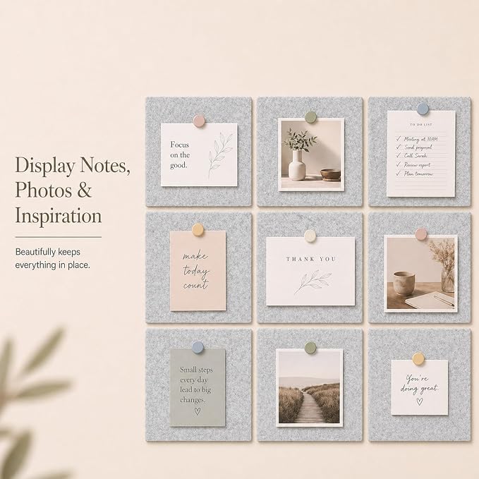 Felt Bulletin Board Tiles, Cork Board Alternative, 48 x 36 in | 0.35 in modular felt wall tiles for notes, photos, schedules, reminders in offices, classrooms, home & office workspace