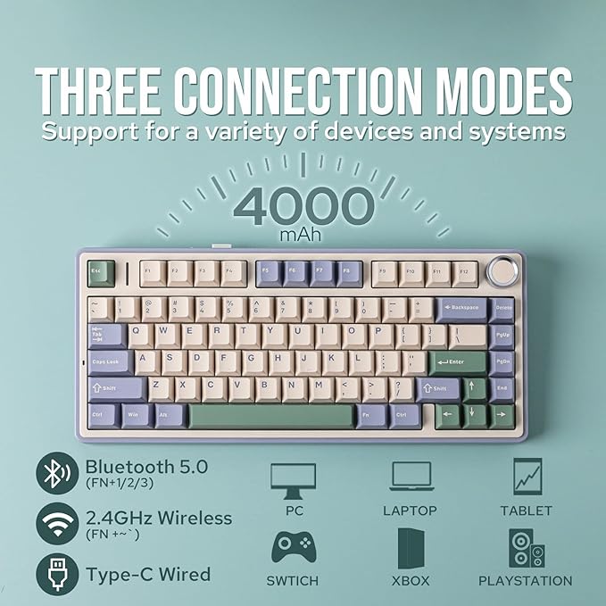 EPOMAKER x Aula F75 Gasket Mechanical Keyboard, 75% Wireless Hot Swappable Gaming Keyboard with Five-Layer Padding&Knob, BT/2.4GHz/USB-C, RGB (Green, LEOBOG Reaper Switch)