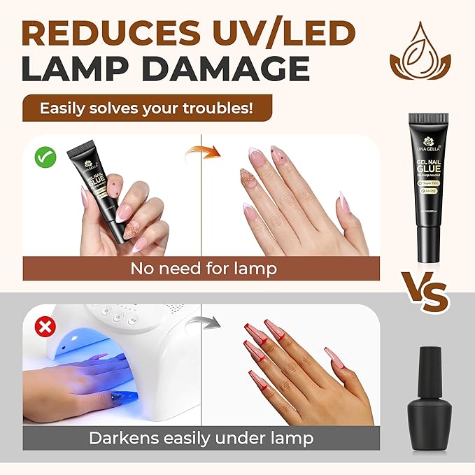 UNA GELLA Super Strong Nail Glue: 2Pcs*10ml Semi Solid Nail Glue for Press Ons No Lamp Needed 10s Quick Drying Solid Nail G lue Gel Upgraded for Acrylic Fake Nails Extension Long Lasting