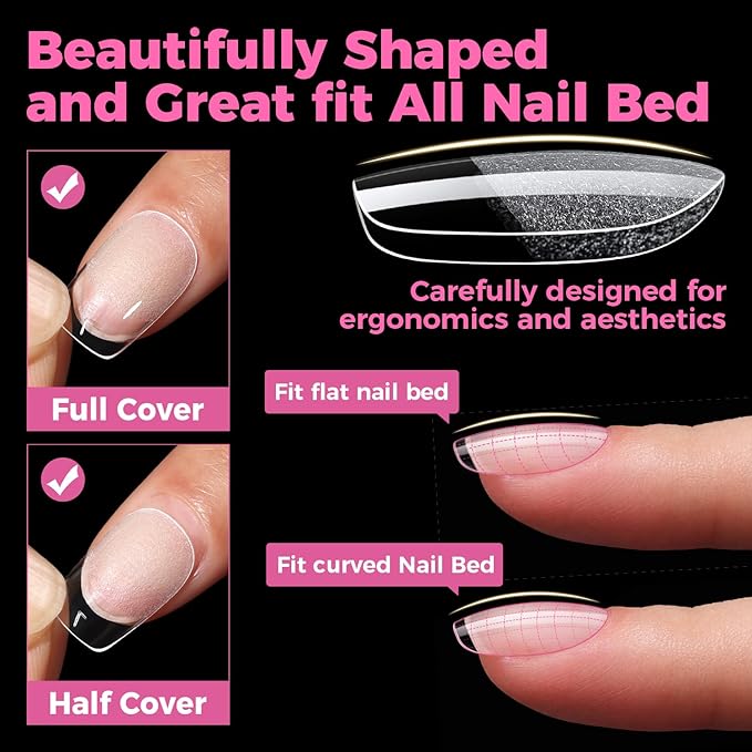 UNA GELLA Short Square & Squoval Gel Nail Tips 312pcs Short Round Square Nail Tips Pre Etched Soft Gel Clear Fake Nails Full Cover For Nails Extension DIY Salon 12 Sizes At Home