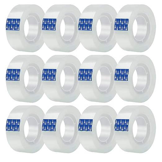 Re-Call Transparent Tape 12 Pack Refills Rolls 3/4 x 1000 Inches, 1 inch Core,Clear Tape for Office, Home, School.