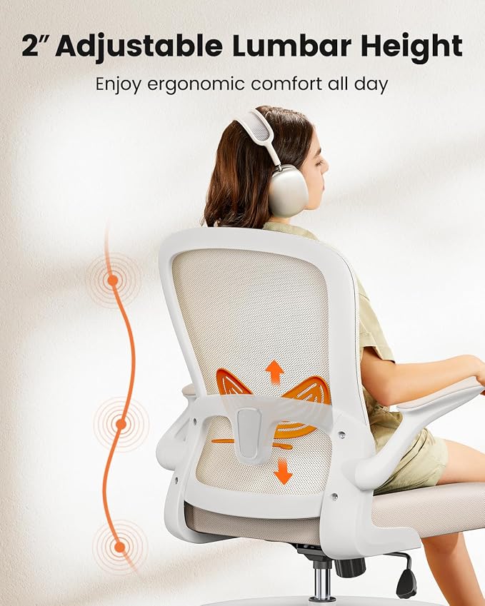 ErGear Drafting Chair,Tall Office Chair with Flip-Up Armrests, High Desk Chair Adjustable Height and Adjustable Footrest Ring, Ergonomic Standing Desk Chair with Lumbar Support, Khaki,2 Pack