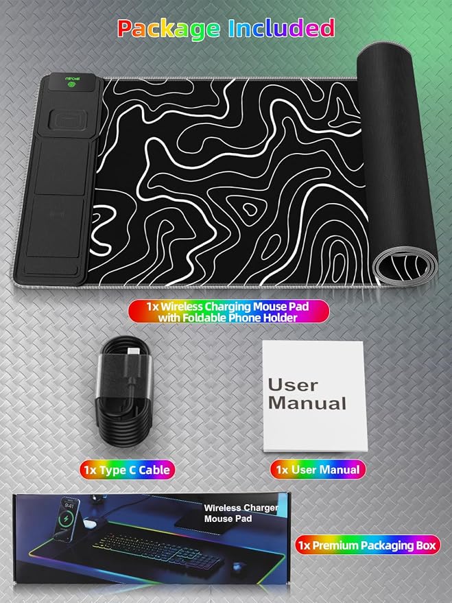 Mouse Pad with Foldable Phone Holder & Wireless Charger, XXL RGB Gaming Mousepad 31.5"x15.8" Large Desk Mat for Keyboard, 11 Colors 5 Modes