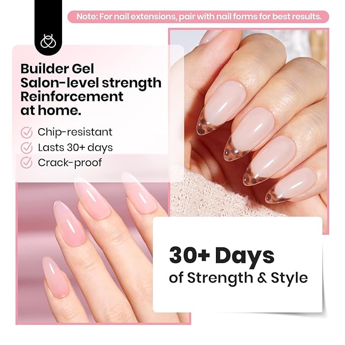 Beetles Builder Gel for Nails HEMA-Free with Nail Art Brush-7 in 1 Clear Building Gel,for Strengthening Thickening Extension Sensitive Nails,Beginner DIY UV Nail Salon at Home,Sheer Breeze