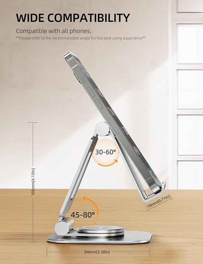 Nulaxy 360° Rotating Multi-Angle Adjustable Phone Stand, Silver | Portrait and Landscape Viewing, Foldable Design, Thick Case Friendly, Compatible with All Phones and Nintendo Switch
