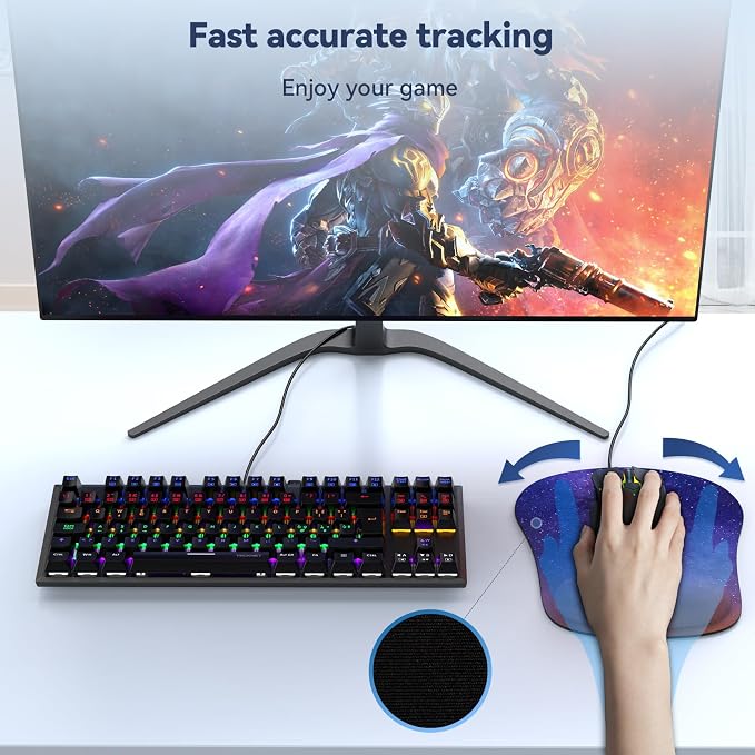 TECKNET 2 Pack Gaming Ergonomic Mouse Pad with Wrist Support | Soft Memory Foam, Fast Rebound, Pain Relief，Waterproof Surface, Non-slip Base