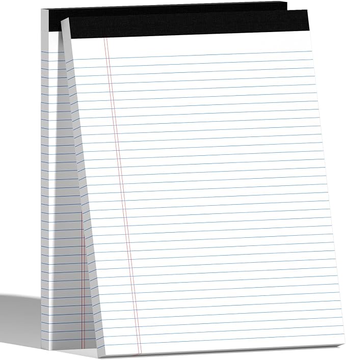 2-Pack 8.5x11 Inch College Ruled Note Pads - 50 Sheets per Pad White Notepad, Narrow Ruled Legal Pads for School, Office, and Home - Thick, Leak-Resistant Paper for Clean Writing, Pads of Paper