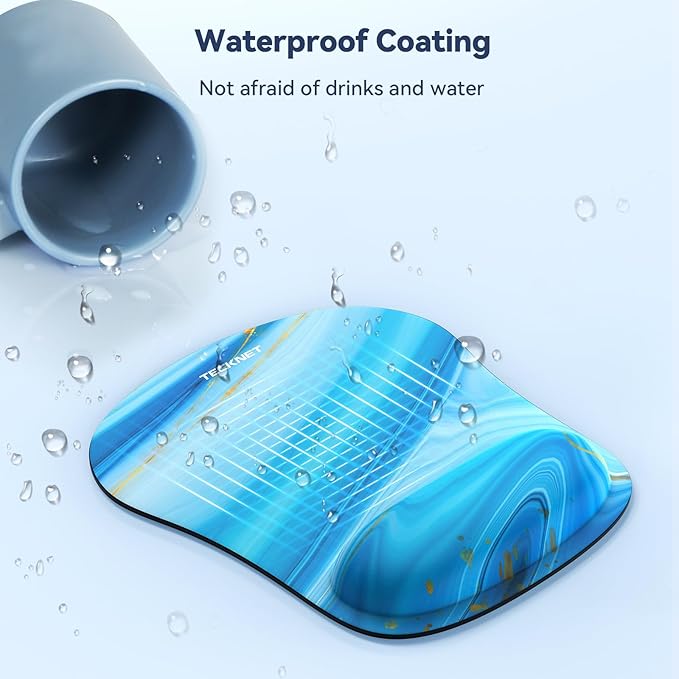 TECKNET Mouse Pad with Wrist Support, Ergonomic Gaming Mouse Pad Pain Relief, Portable Comfortable Mousepad for Computer, Laptop, Office, Home - Non-Slip Base, Waterproof Surface - Light Blue