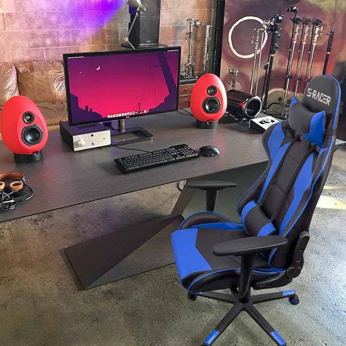 Homall Gaming Chair, Office Chair High Back Computer Chair Leather Desk Chair Racing Executive Ergonomic Adjustable Swivel Task Chair with Headrest and Lumbar Support(Blue)