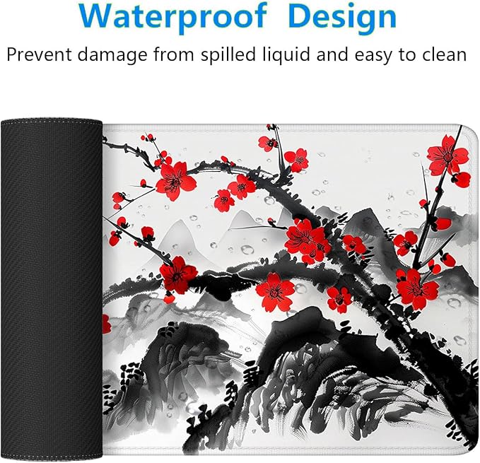 Watercolor Cherry Blossom Gaming Mouse Pad Desk Pad Ink Landscape XL Mouse Pad Large Mousepad Extended Laptop Keyboard Mat Gaming Desk Pad Mouse Mat Office Computer Keyboard Laptop Home 31.5"x11.8"