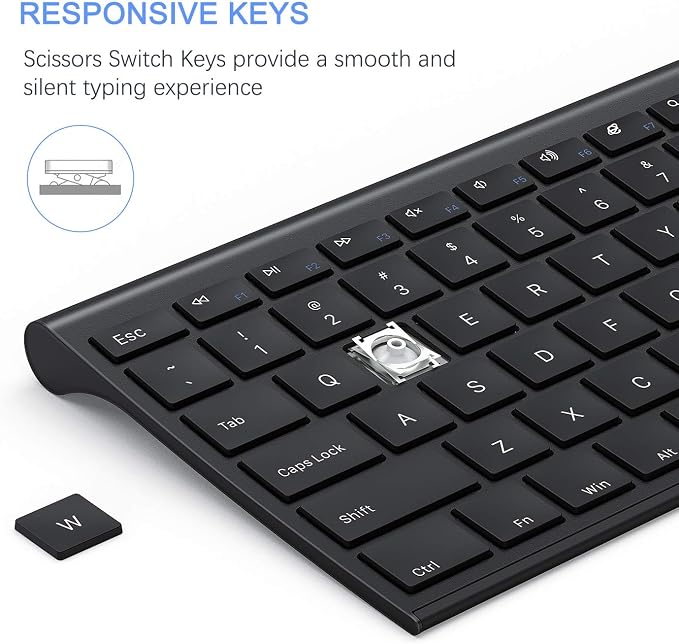 Vssoplor Wireless Keyboard and Mouse, Rechargeable Ultra Slim, Black | Quiet Full-Size Keyboard and Mouse Combo Set, for Laptop, PC, Notebook, Desktop, 2.4GHz Stable Connection, Ideal for Office